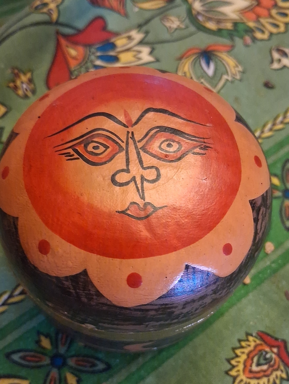 Vintage Wooden Sun Face Trinket Box, Hand painted